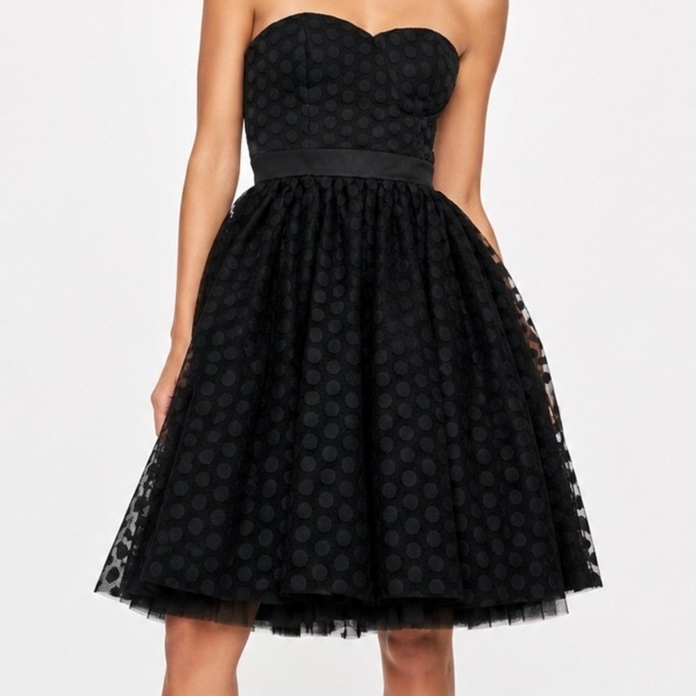 White House Black Market Black Polka Dot Tulle Strapless Cocktail Dress NWT 4‎